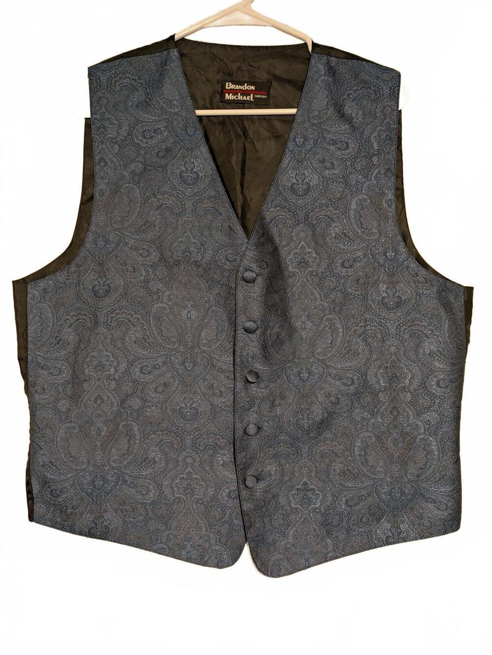 Brandon Michael Paisley Dress Vest Blue Black Button Front Medium USA